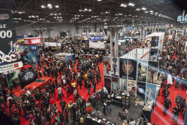 Crowded exhibit hall at convention